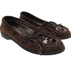 VTG Glory II Brown Leather Beaded Moccasins 5M